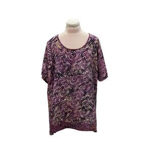 GO FISH Purple Swirl Design Batik Mixed Print Top Large Boho Hippie Beach Flowy